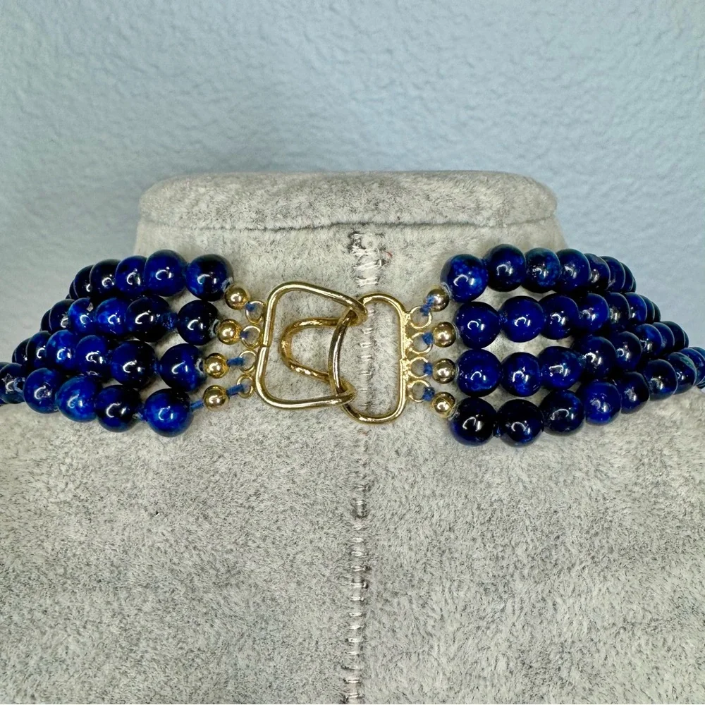 Vintage Stone Four Strand Necklace 16” Blue, Tan & White - Picture 4 of 4